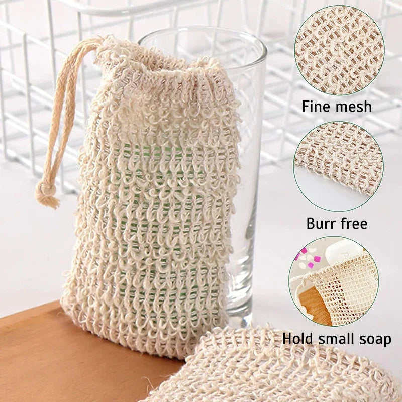 3/5Pcs Sisal Soap Saver Bag Exfoliating Mesh Pouch Eco Friendly Natural Zero Waste Foaming And Scrubbing Sisal Bag FOR Bathroom