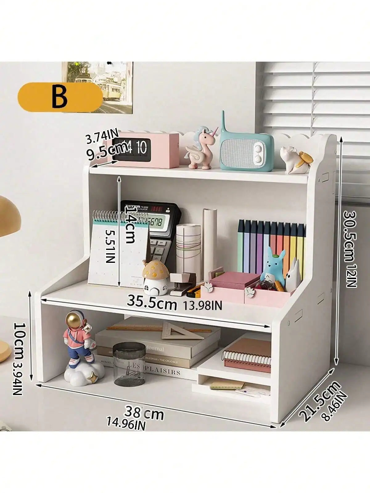 Multi Compartment White Desktop Storage Organizer, Multi-Layer Large Capacity Desk Caddy Shelf, Partition Stationery Holder, Space Saving Tabletop Display Rack Notebooks Cosmetics, Easy Assembly Desk Storage Unit For Home Off