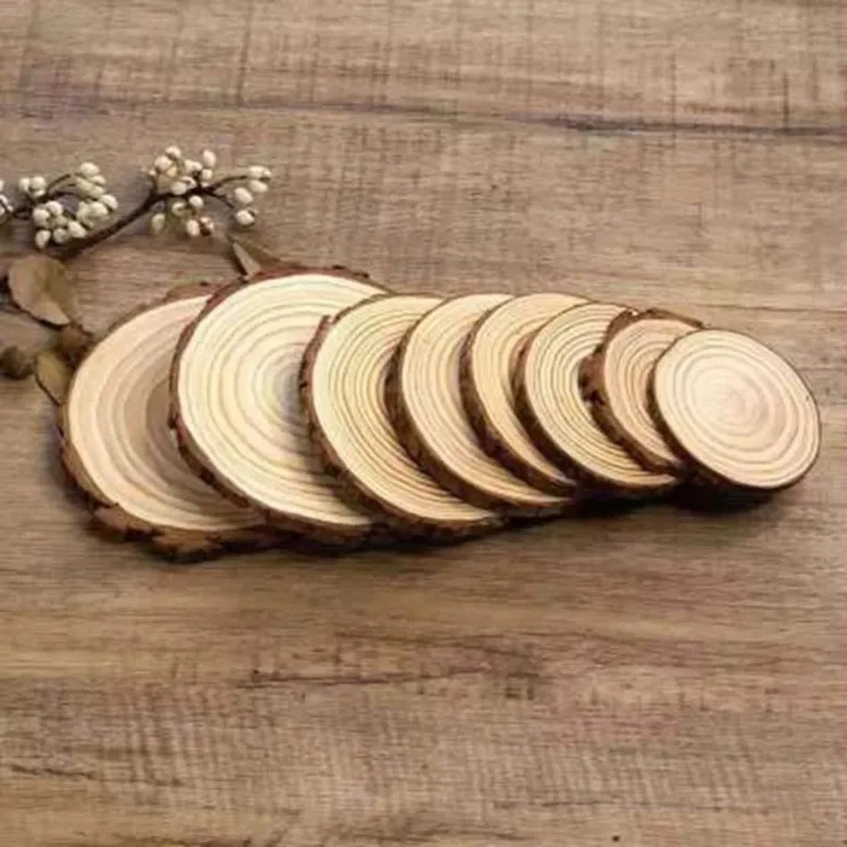 3-16CM/1-10pcsThick Natural Pine Round Unfinished Wood Slices Circles With Tree Bark Log Discs DIY Crafts Wedding Party Painting