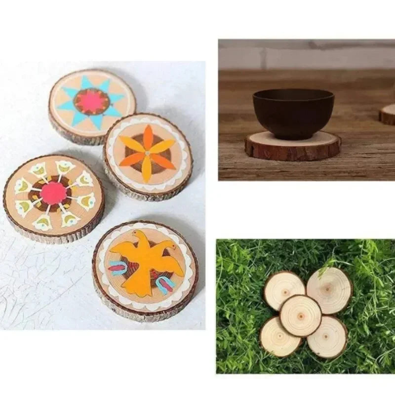 3-16CM/1-10pcsThick Natural Pine Round Unfinished Wood Slices Circles With Tree Bark Log Discs DIY Crafts Wedding Party Painting