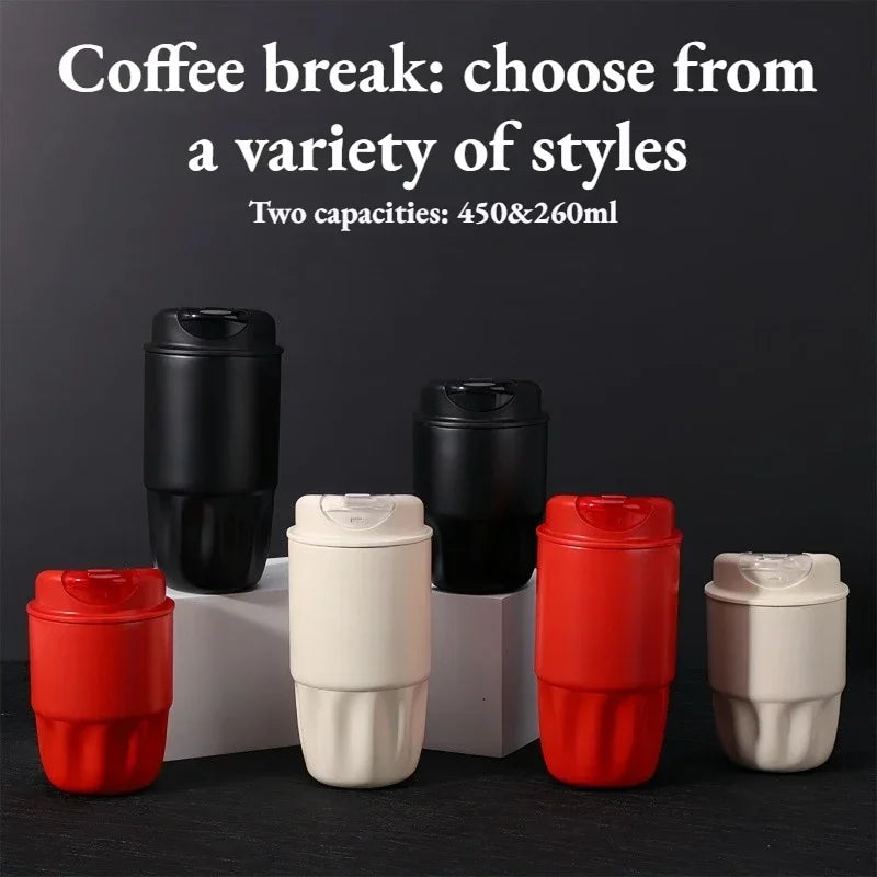 260ML 450ML  Thermal Coffee Mug Leakproof Portable Travel Tumbler with Lid Stainless Steel Cup for Car Work Hot Cold Drink