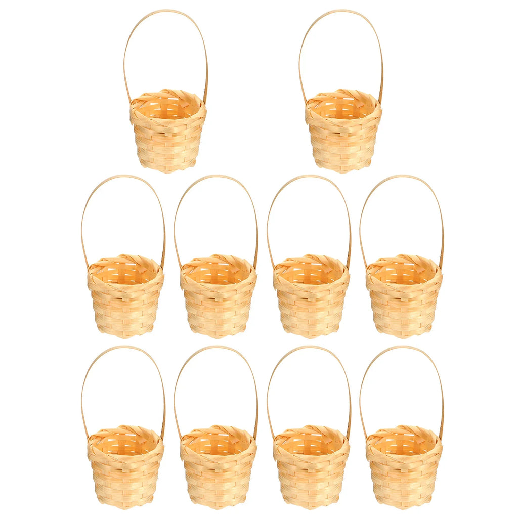 Wicker Basket Decor Bamboo Woven Flower Small Storage Mini Basket With Lid Miniature Mini Basket Hand-Woven Flower