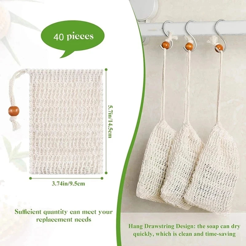 5-100Pcs Shower Bath Sisal Soap Bag Natural Sisal Soap Bag Exfoliating Soap Saver Pouch Holder for Bath & Shower Use