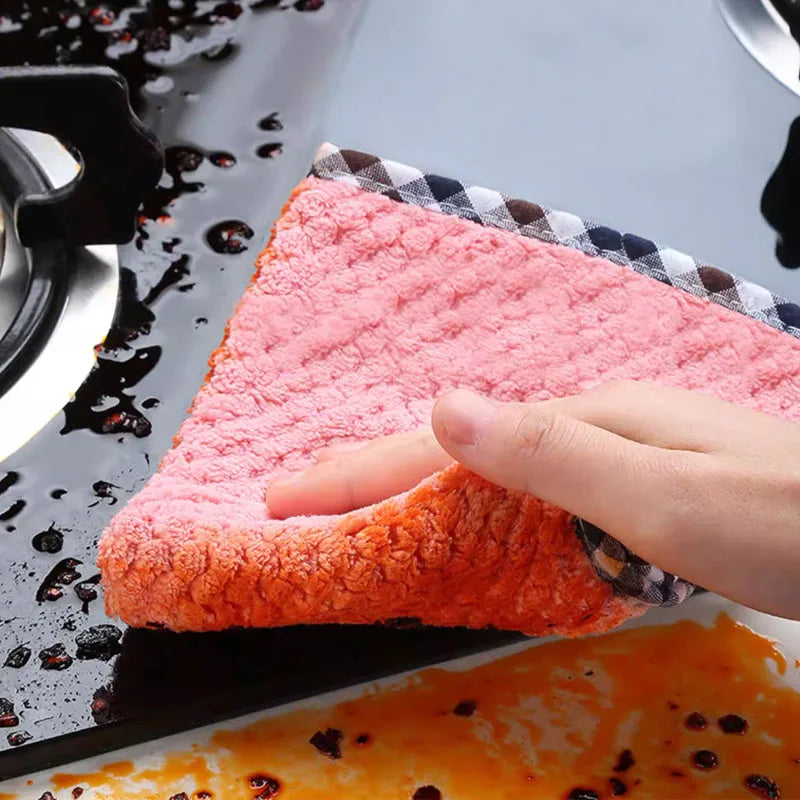 Kitchen Towels Hangable Cleaning Cloth for Tableware Dish Cloth Microfiber Absorbent Household Cleaning Towels