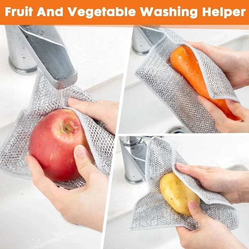 1/50pcs Magic Dishcloth Silver Wire Cleaning Kitchen Cloth Thickened Microfiber Wash Towel Built-in Sponge Steel Wire Ball Rag