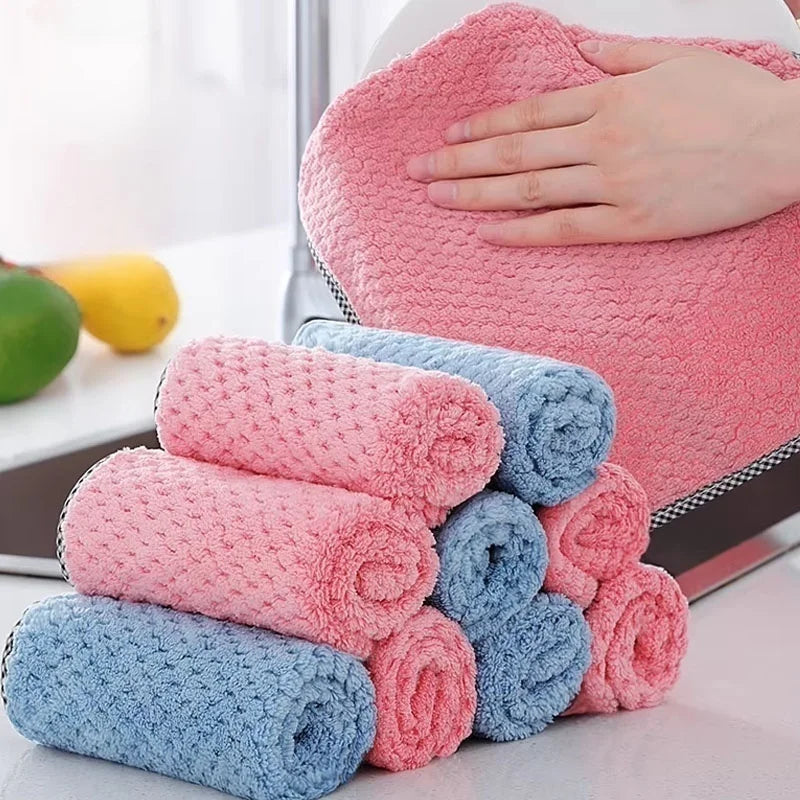 Kitchen Towels Hangable Cleaning Cloth for Tableware Dish Cloth Microfiber Absorbent Household Cleaning Towels