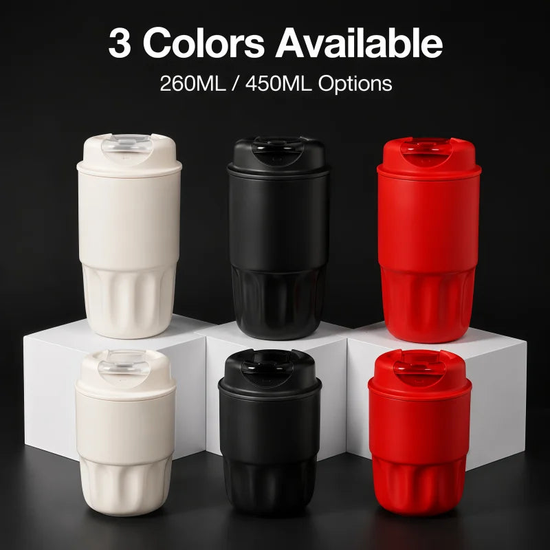 260ML 450ML  Thermal Coffee Mug Leakproof Portable Travel Tumbler with Lid Stainless Steel Cup for Car Work Hot Cold Drink