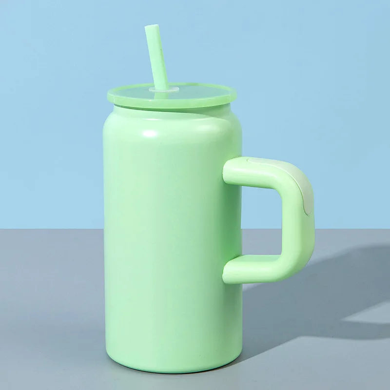 16ozMini Mason Insulated Cup with HandleStainless Steel Straw Insulated Cup Fashionable Couple Water Cup High Appearance Quality