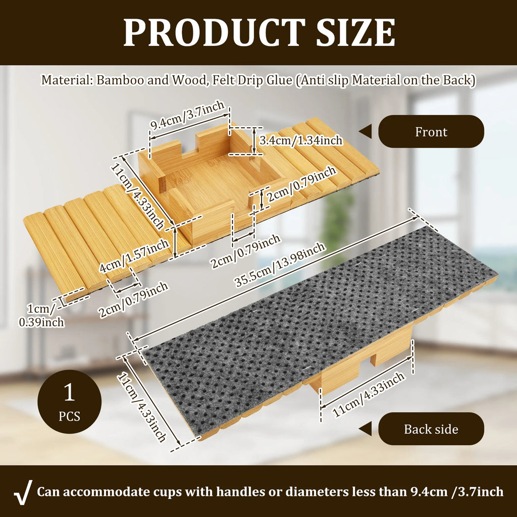 3 in 1 Couch Cup Holder Natural Bamboo Sofa Armrest Tray Foldable Beverage Cups Remote Control Phone Holder Multifunctional