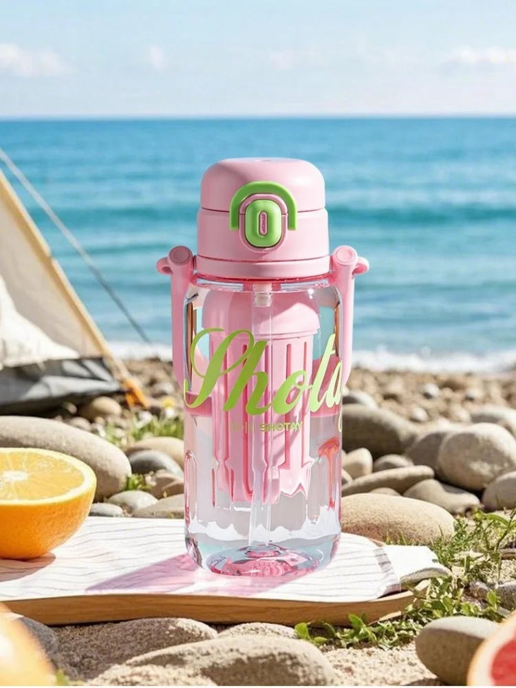 SHOTAY 850/1000ml Tritan Water Bottle BPA-Free Straw Cup with Pop-up Lid＆Tea Strainer Portable Summer Drink Cups Travel Mug