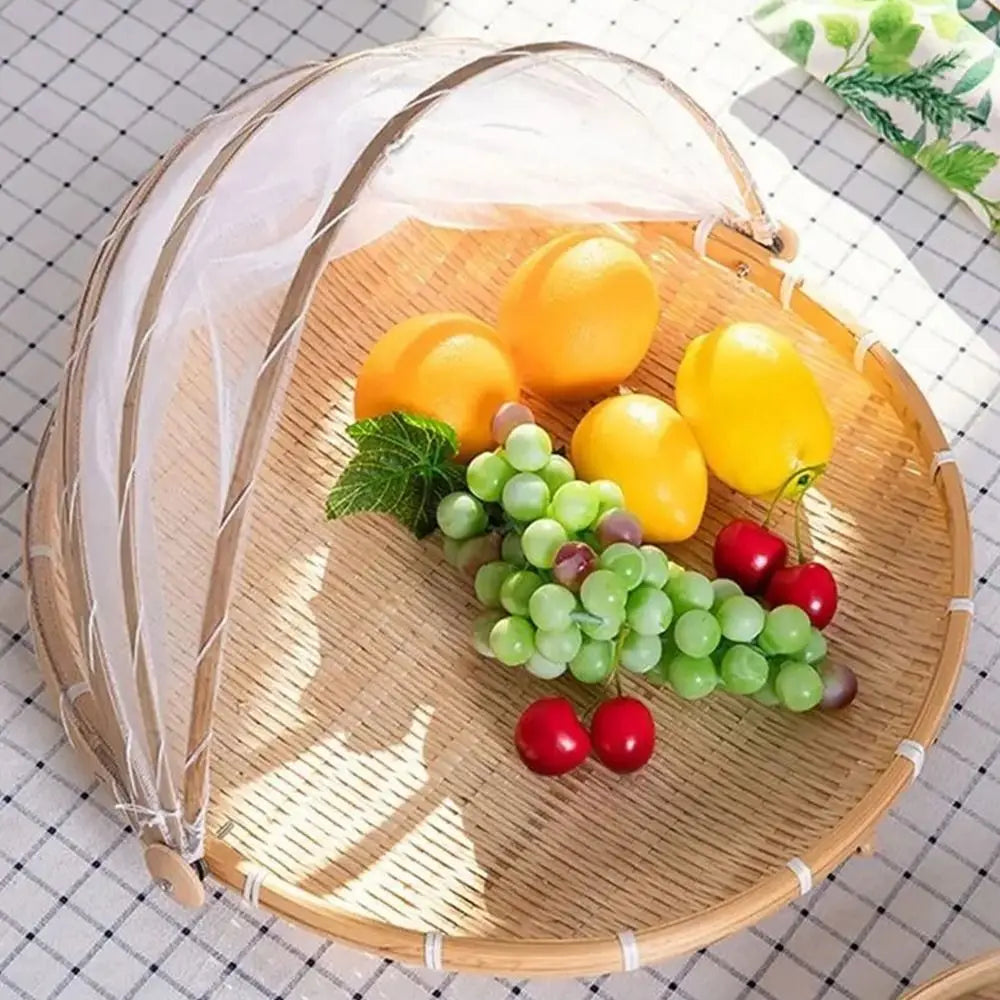 Anti-insect Dustproof Basket Anti-mosquito Hand-Woven Tent Basket Fruit Vegetable Tray Mesh Drying Dustpan Food Storage Basket