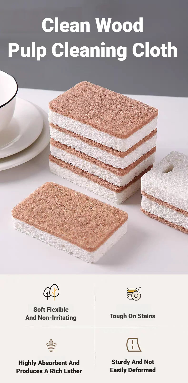 Eco Friendly Scrub Sponge Made Of Cellulose Coconut Sisal Wood Pulp Cotton Microfiber Safe