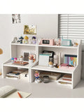 Multi Compartment White Desktop Storage Organizer, Multi-Layer Large Capacity Desk Caddy Shelf, Partition Stationery Holder, Space Saving Tabletop Display Rack Notebooks Cosmetics, Easy Assembly Desk Storage Unit For Home Off