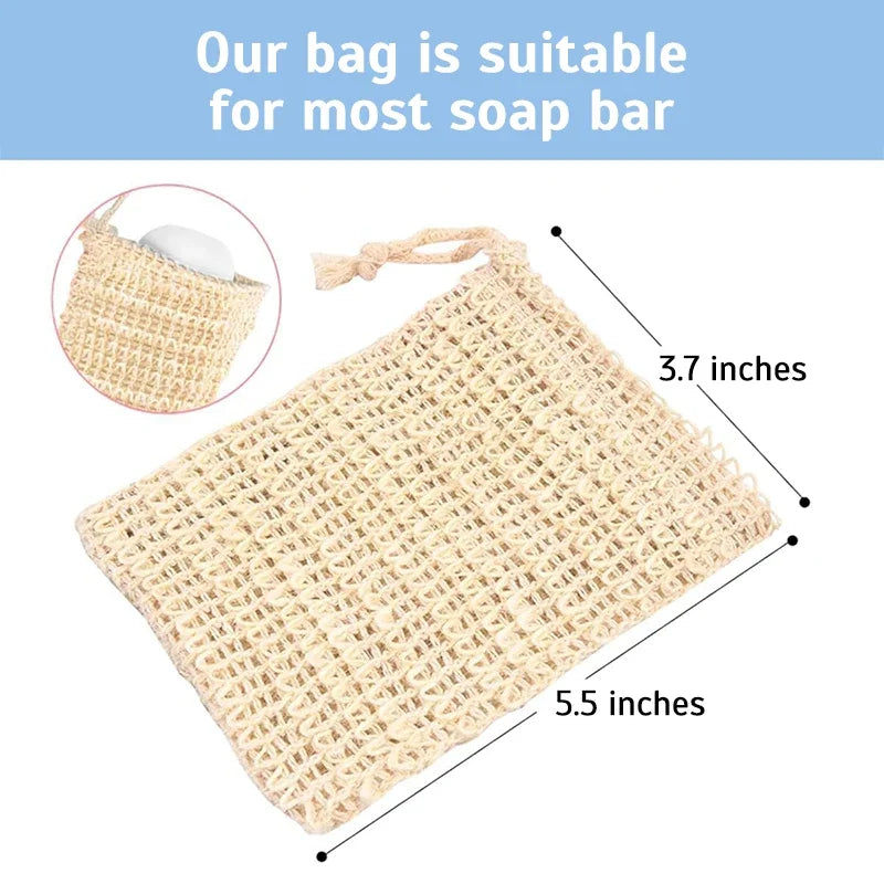 3/5Pcs Sisal Soap Saver Bag Exfoliating Mesh Pouch Eco Friendly Natural Zero Waste Foaming And Scrubbing Sisal Bag FOR Bathroom