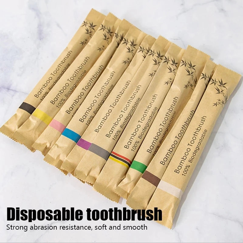 10Pcs Bamboo Toothbrush Eco Friendly Wooden Tooth Brush Soft Bristle Tip Charcoal Adults Oral Care Toothbrushes Hotel Travel