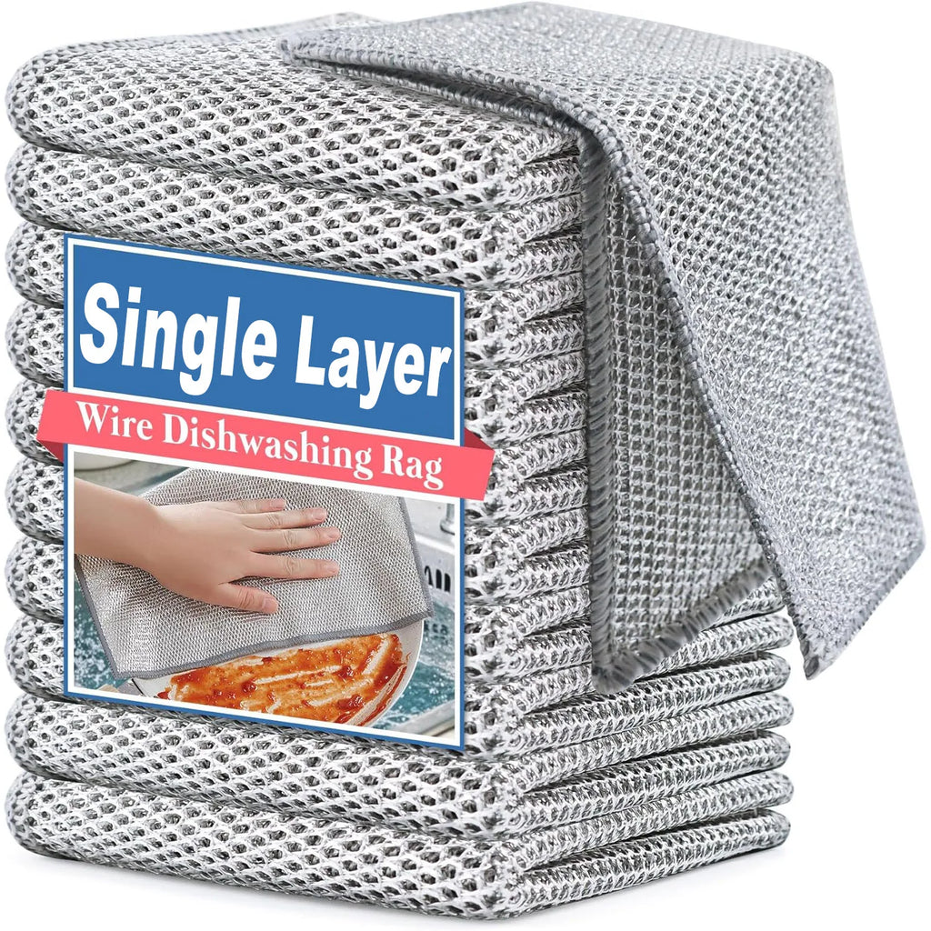 1/100pcs Magic Dishcloth Silver Wire Cleaning Kitchen Cloth Thickened Microfiber Wash Towel Built-in Sponge Steel Wire Ball Rag
