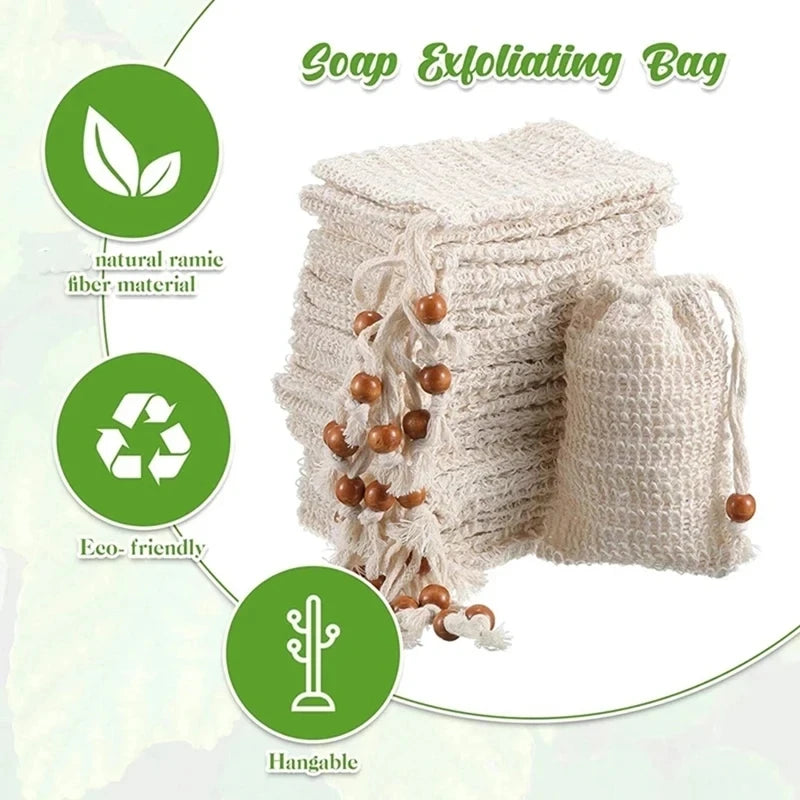 5-100Pcs Shower Bath Sisal Soap Bag Natural Sisal Soap Bag Exfoliating Soap Saver Pouch Holder for Bath & Shower Use