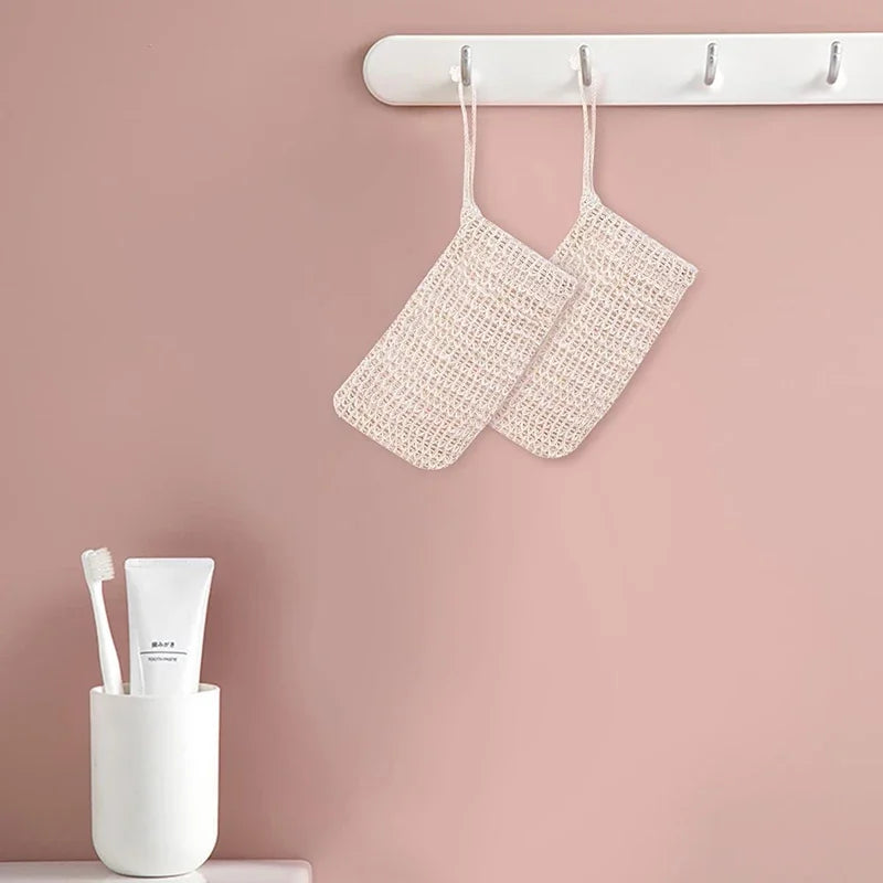 3/5Pcs Sisal Soap Saver Bag Exfoliating Mesh Pouch Eco Friendly Natural Zero Waste Foaming And Scrubbing Sisal Bag FOR Bathroom
