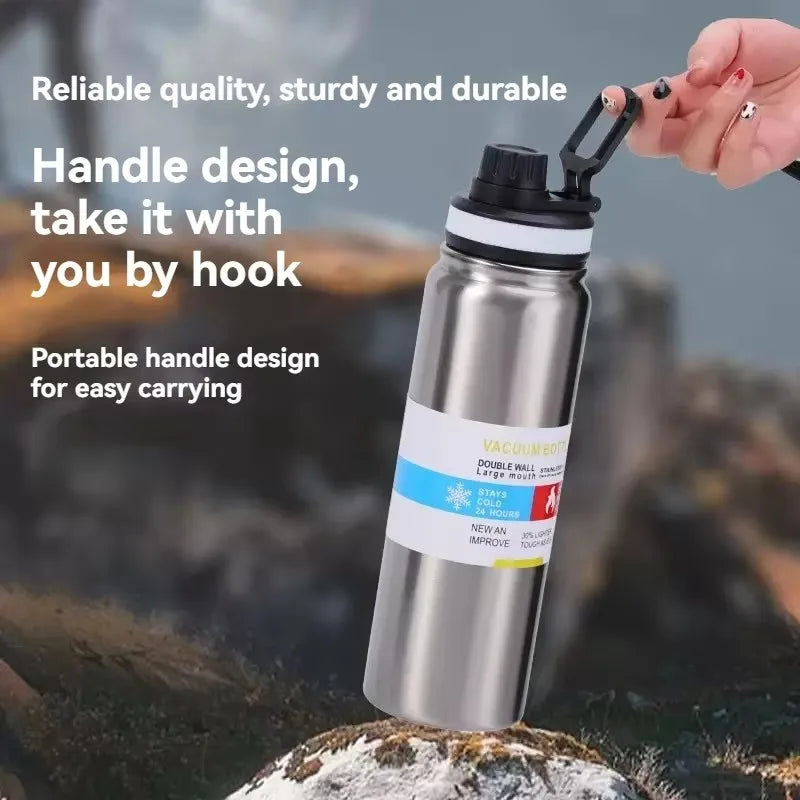 Insulated Stainless Steel Thermal Bottle 600-1000ML Vacuum Flask for Sports and Car Travel, Keeps Beverages Hot & Cold