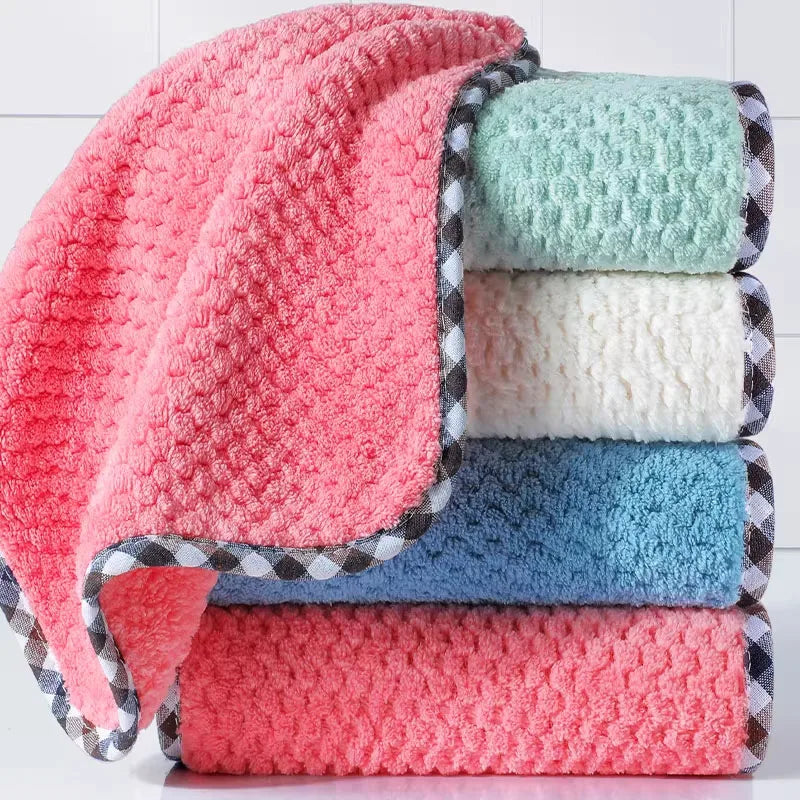Kitchen Towels Hangable Cleaning Cloth for Tableware Dish Cloth Microfiber Absorbent Household Cleaning Towels