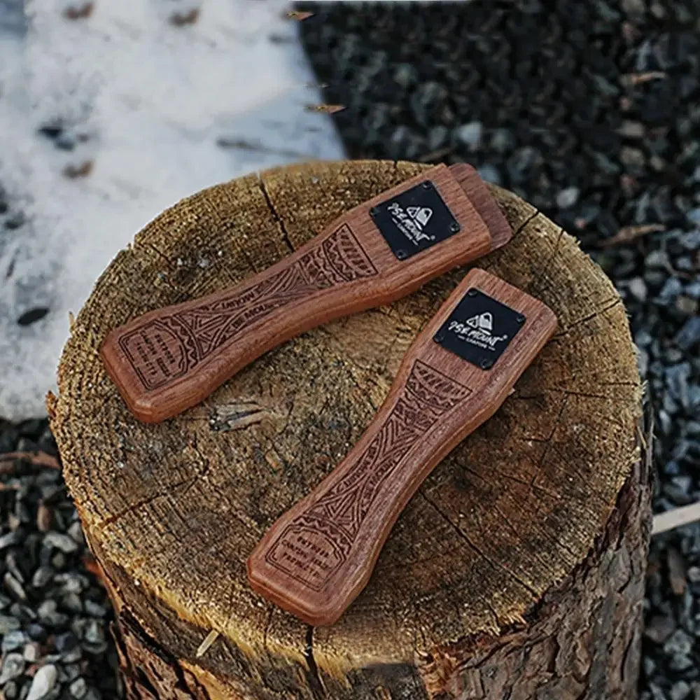 Outdoor Natural Wood Grill Pan Handle Detachable Heat Resistant Anti Scald Grip BBQ Plate Clip Portable Camping Cooking Tool