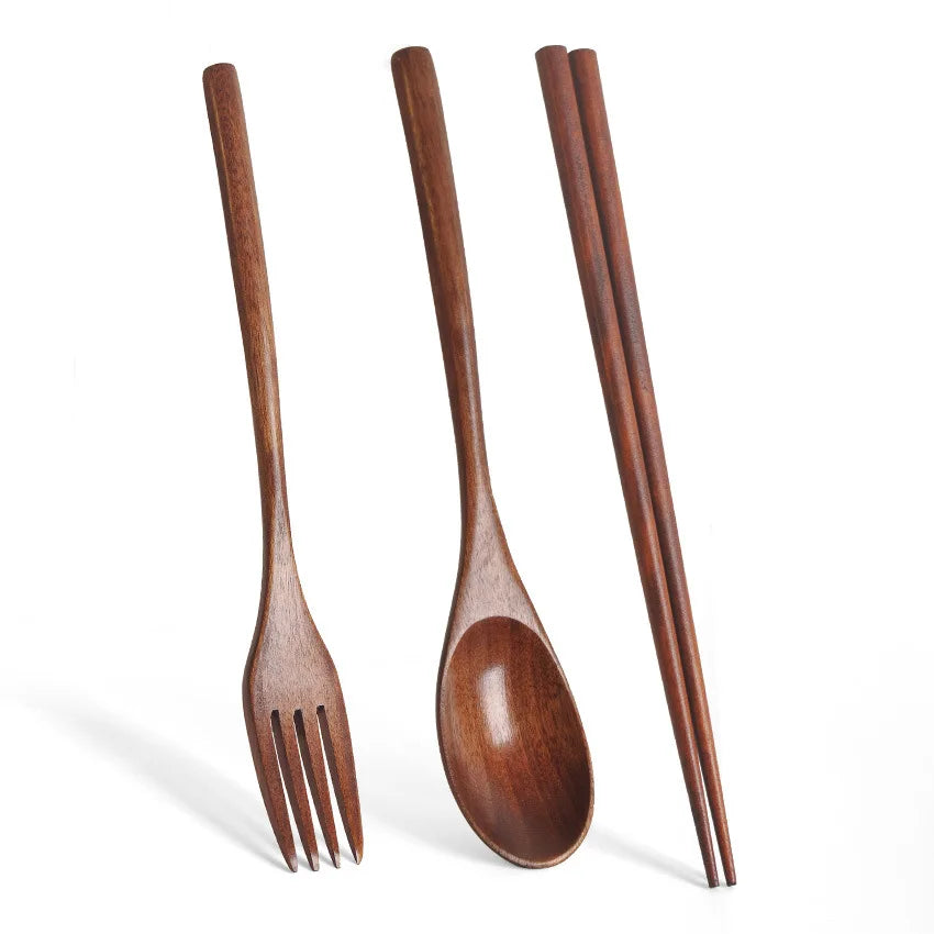 5 Pieces Wooden Spoon Soup Spoon and Fork Tableware Natural Ellipse Ladle Spoon Set Eco Friendly Products Spoons for Cooking