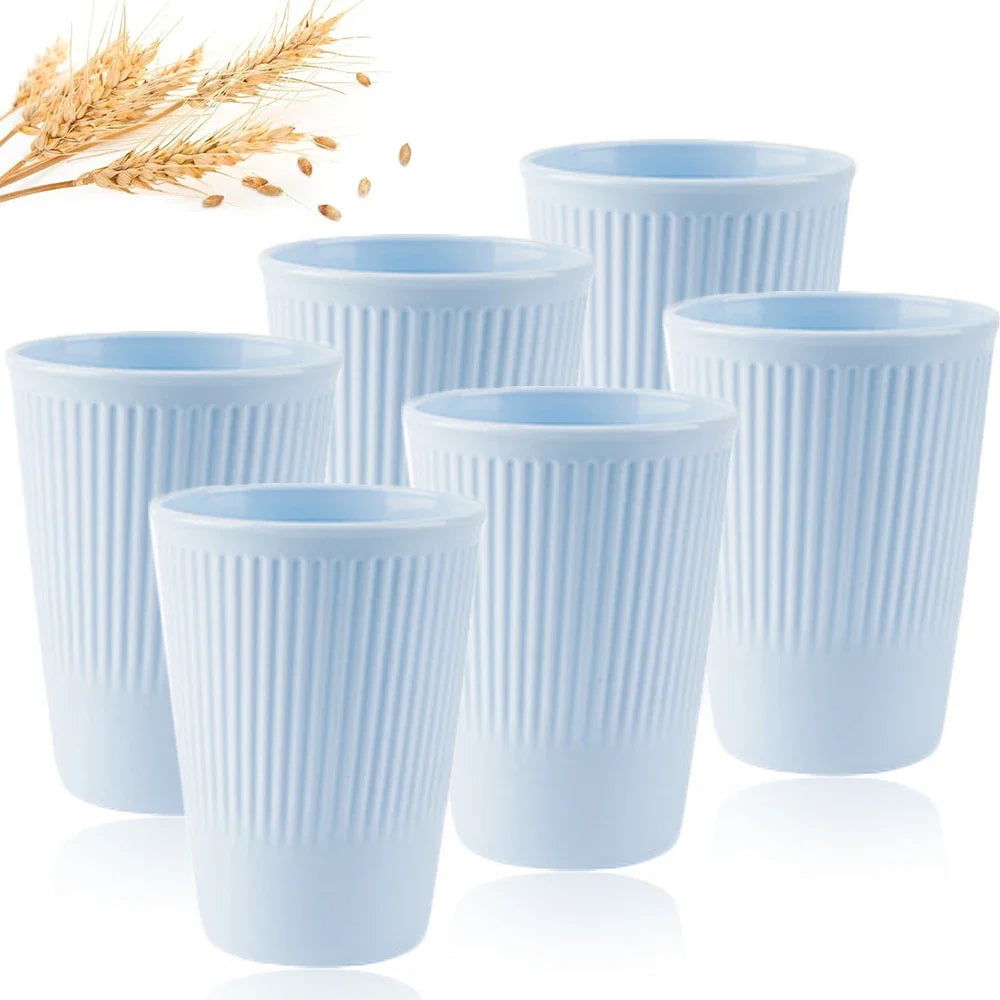6Pcs Green Washable Wheat Straw Cups Durable Reusable Cups for Water Milk Tea Coffee - Eco-Friendly BPA-Free Dishwasher Safe