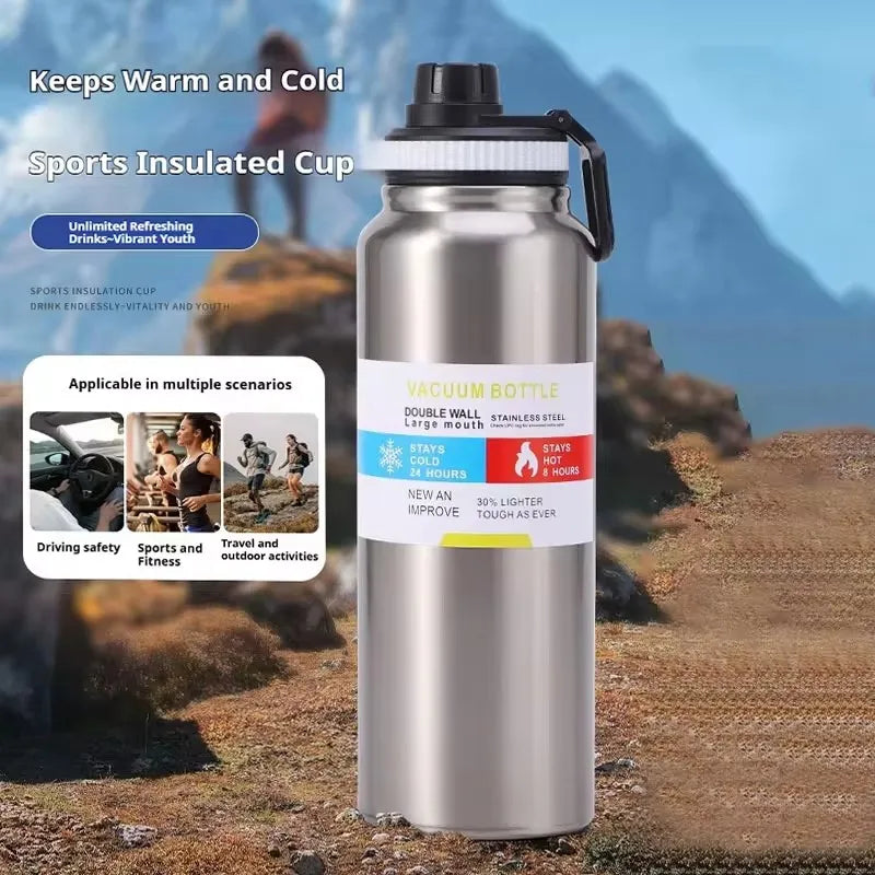 Insulated Stainless Steel Thermal Bottle 600-1000ML Vacuum Flask for Sports and Car Travel, Keeps Beverages Hot & Cold