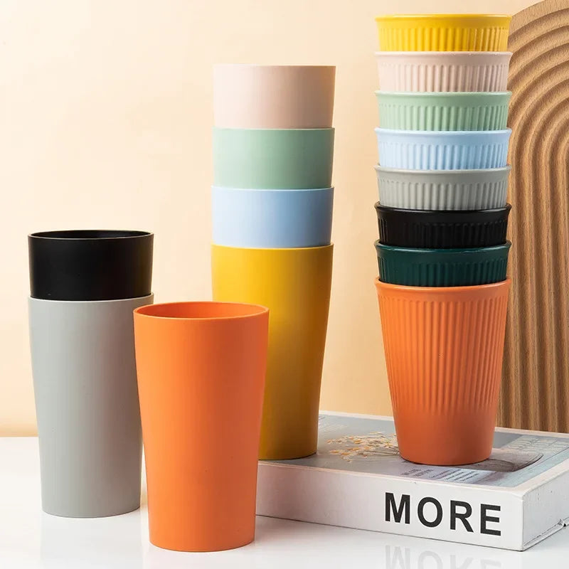 6Pcs Green Washable Wheat Straw Cups Durable Reusable Cups for Water Milk Tea Coffee - Eco-Friendly BPA-Free Dishwasher Safe