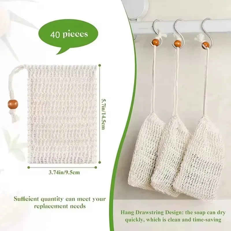 5-100Pcs Shower Bath Sisal Soap Bag Natural Sisal Soap Bag Exfoliating Soap Saver Pouch Holder for Bath & Shower Use