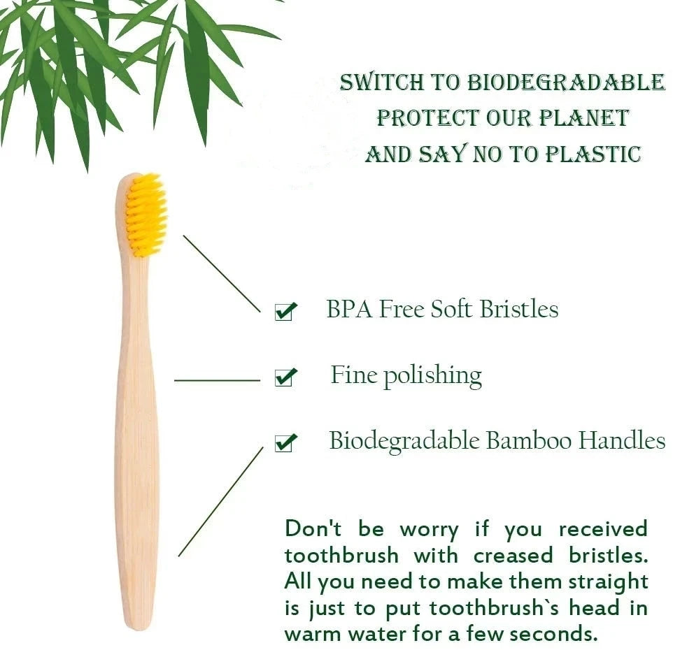 10Pcs Bamboo Toothbrush Eco Friendly Wooden Tooth Brush Soft Bristle Tip Charcoal Adults Oral Care Toothbrushes Hotel Travel