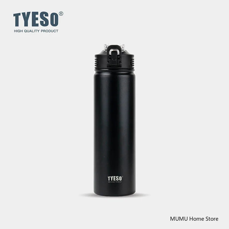TYESO 600/750ML Thermos Bottle With Straw Stainless Steel Car Thermal Cup Sports Water Bottles Keeps Cold and Heat Thermal Mug
