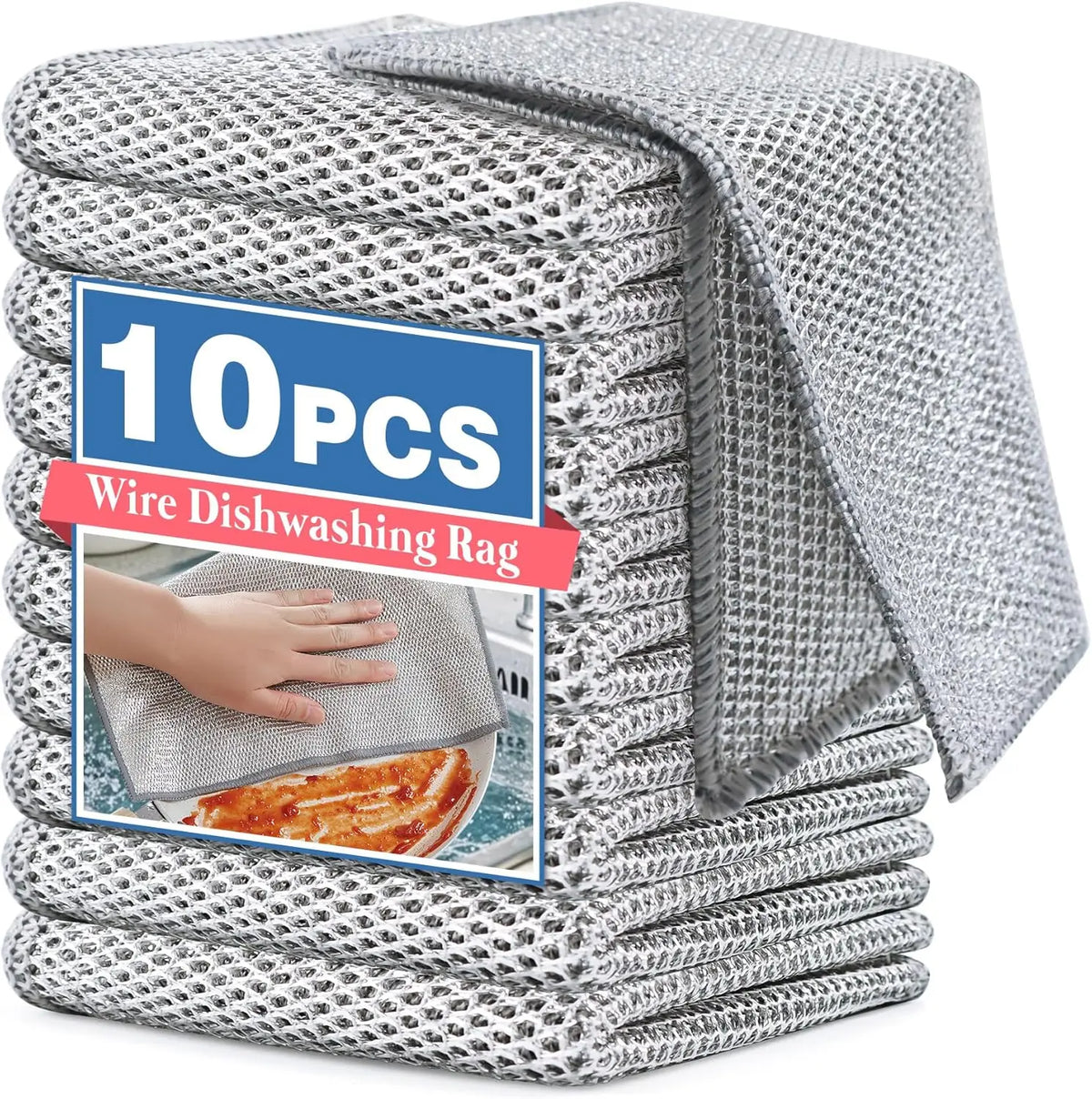 1/100pcs Magic Dishcloth Silver Wire Cleaning Kitchen Cloth Thickened Microfiber Wash Towel Built-in Sponge Steel Wire Ball Rag