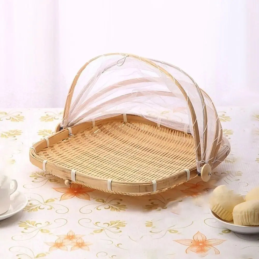 Anti-insect Dustproof Basket Anti-mosquito Hand-Woven Tent Basket Fruit Vegetable Tray Mesh Drying Dustpan Food Storage Basket