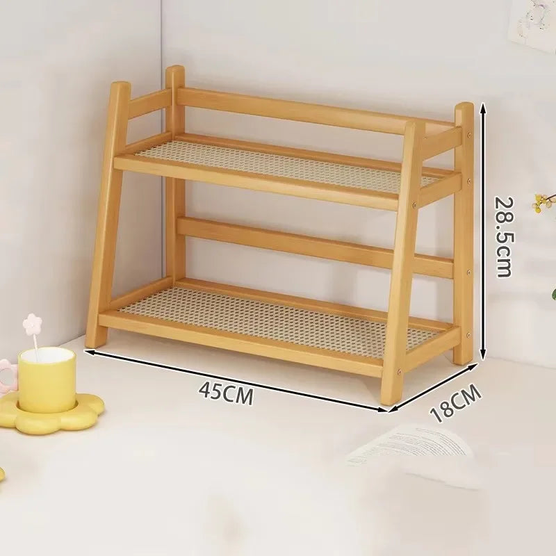 Dual Layer Bamboo Kitchen Storage Shelf Desktop Spice Cup Seasoning Coffee Bar Organizer Rack