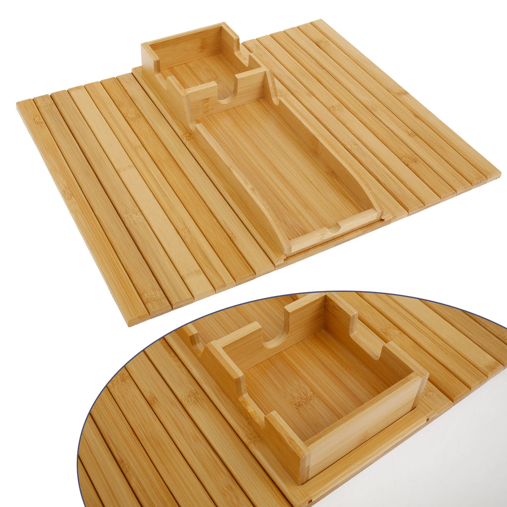 Couch Cup Holder Bamboo Wood Sofa Armrest Tray Foldable Sofa Cup Holder Anti-Slip Couch Arm Cup Holder Sofa Side Storage Tray