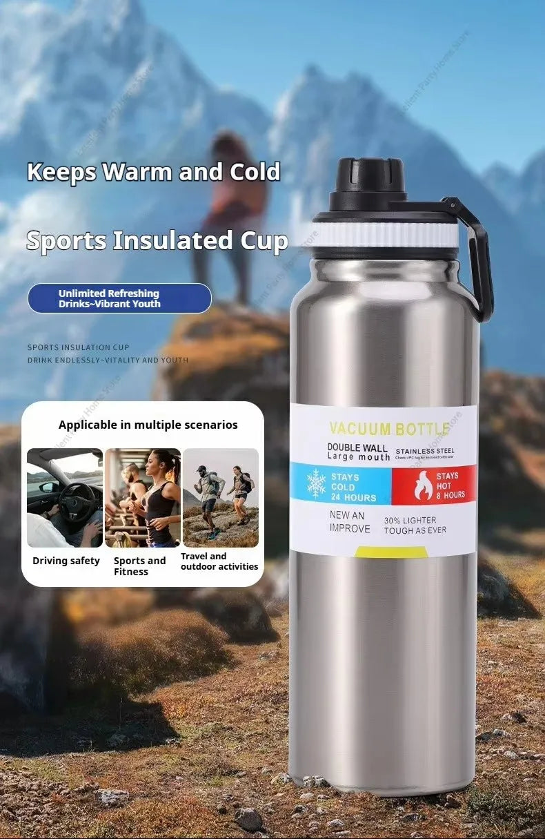 Insulated Stainless Steel Thermal Bottle 600-1000ML Vacuum Flask for Sports and Car Travel, Keeps Beverages Hot & Cold
