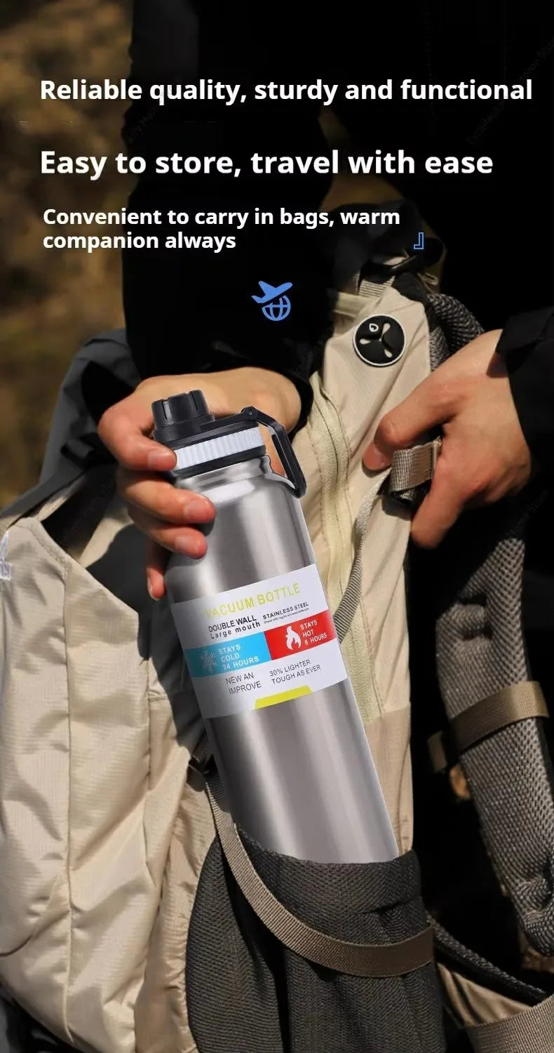 Insulated Stainless Steel Thermal Bottle 600-1000ML Vacuum Flask for Sports and Car Travel, Keeps Beverages Hot & Cold