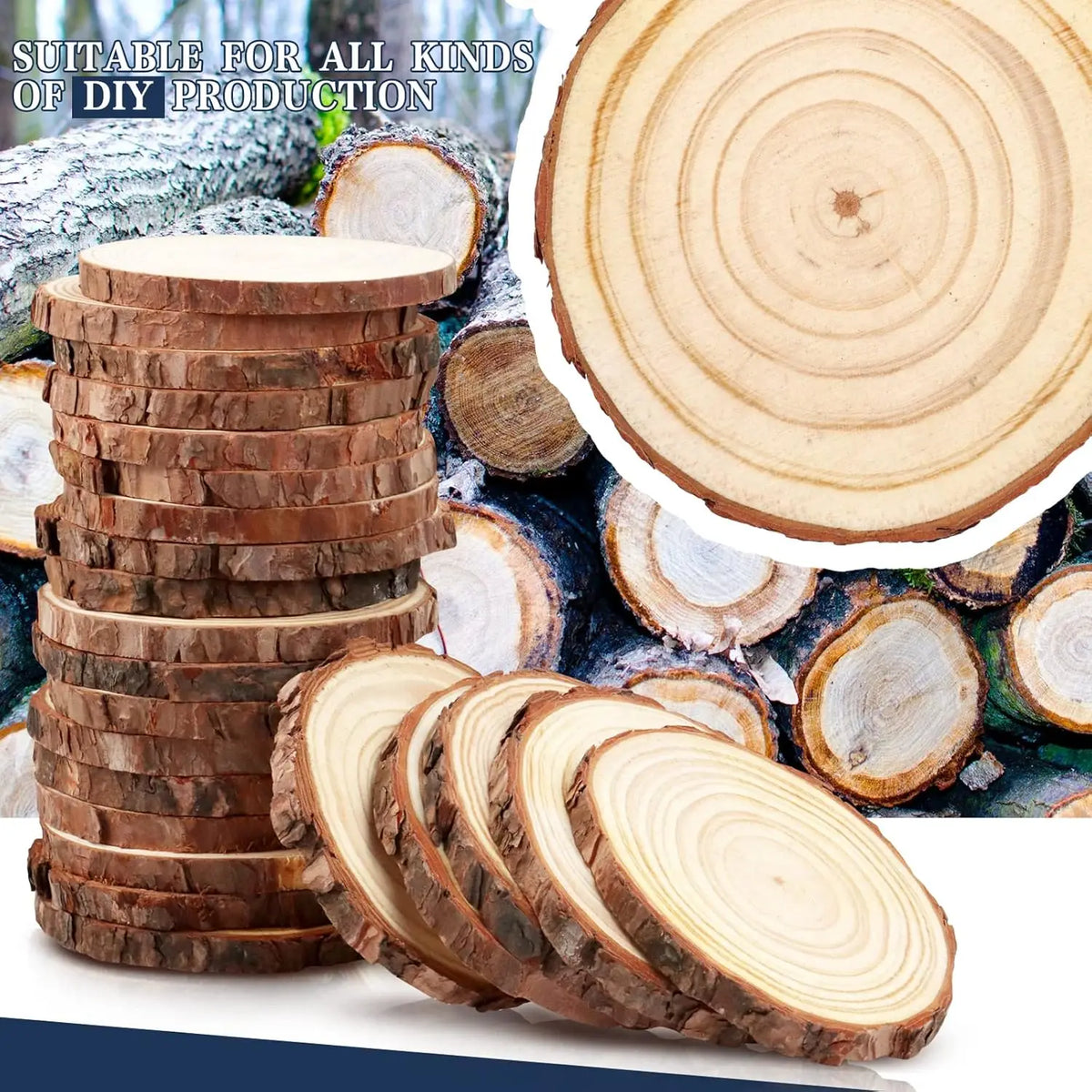 3-16CM/1-10pcsThick Natural Pine Round Unfinished Wood Slices Circles With Tree Bark Log Discs DIY Crafts Wedding Party Painting
