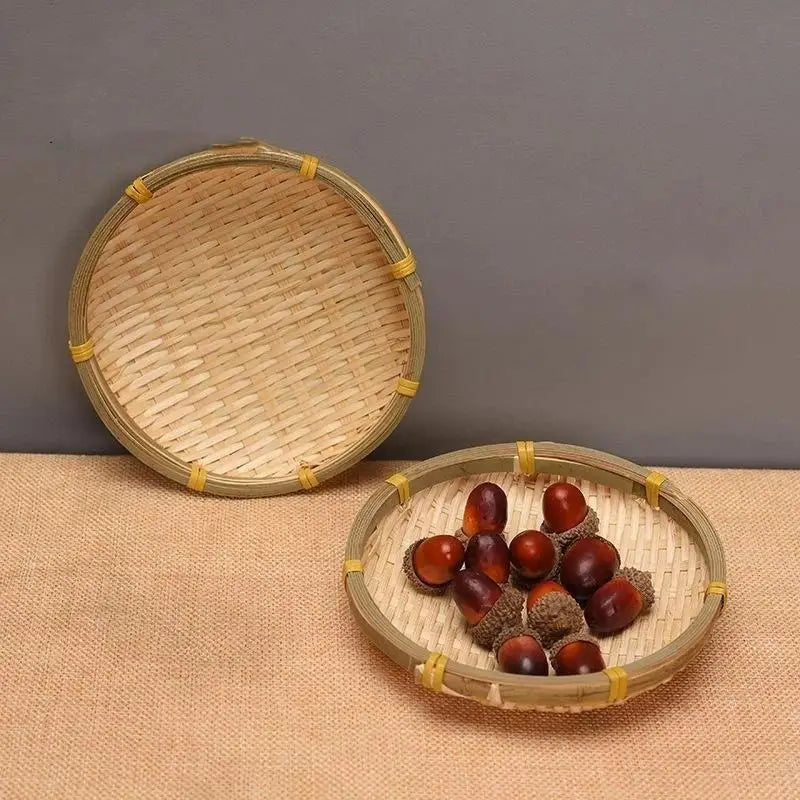 Hand‑Woven Natural Bamboo Tray Sturdy Eco‑Friendly for Food Serving Storage and Home Decoration