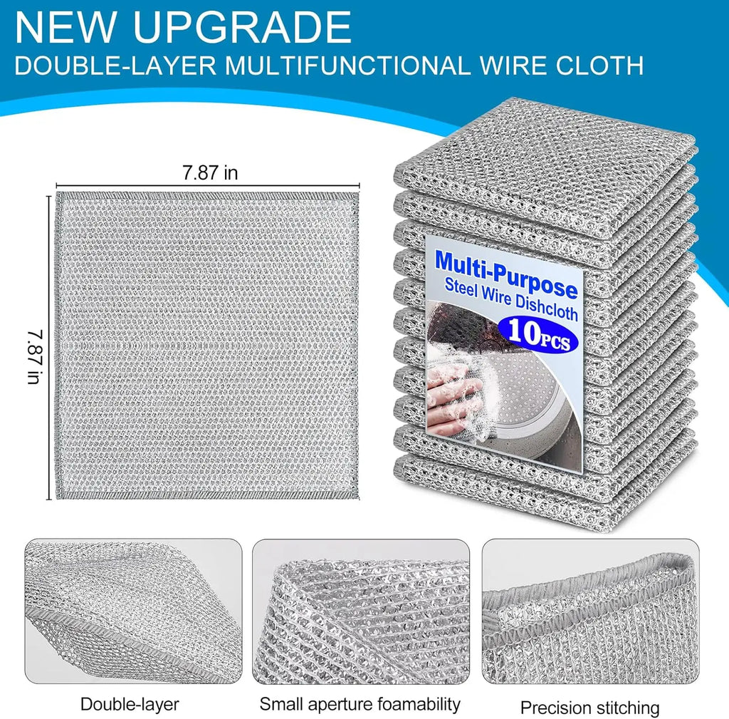 1/100pcs Magic Dishcloth Silver Wire Cleaning Kitchen Cloth Thickened Microfiber Wash Towel Built-in Sponge Steel Wire Ball Rag