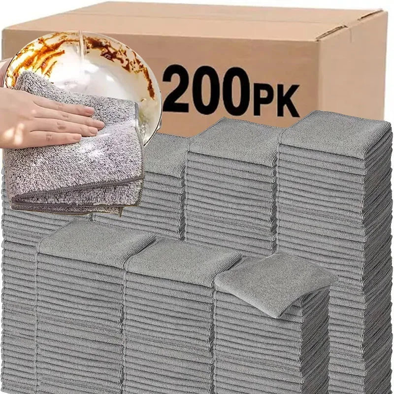 1/100PCS Gray Bamboo Charcoal Thickened Super Absorbent Dishcloth Anti-grease Kitchen Wiping Rags Microfiber Cleaning Cloths