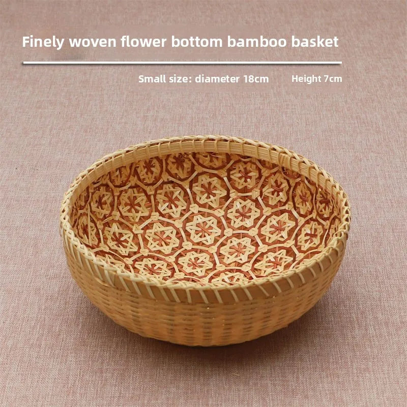 Kitchen Home Use Round Hand Woven Bamboo Storage Basket Rustic Foldable Basket for Fruit Snack Vegetable & Dirty Clothes Frame