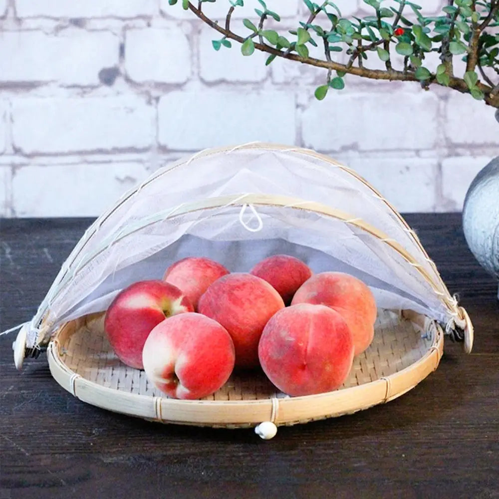 Anti-insect Dustproof Basket Anti-mosquito Hand-Woven Tent Basket Fruit Vegetable Tray Mesh Drying Dustpan Food Storage Basket