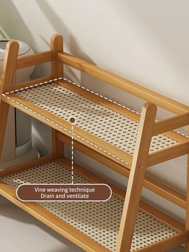 Dual Layer Bamboo Kitchen Storage Shelf Desktop Spice Cup Seasoning Coffee Bar Organizer Rack