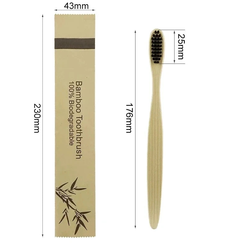 10Pcs Bamboo Toothbrush Eco Friendly Wooden Tooth Brush Soft Bristle Tip Charcoal Adults Oral Care Toothbrushes Hotel Travel