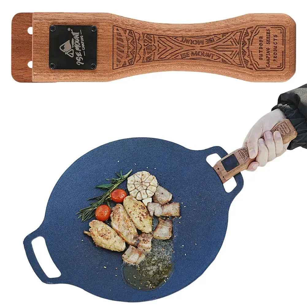 Outdoor Natural Wood Grill Pan Handle Detachable Heat Resistant Anti Scald Grip BBQ Plate Clip Portable Camping Cooking Tool
