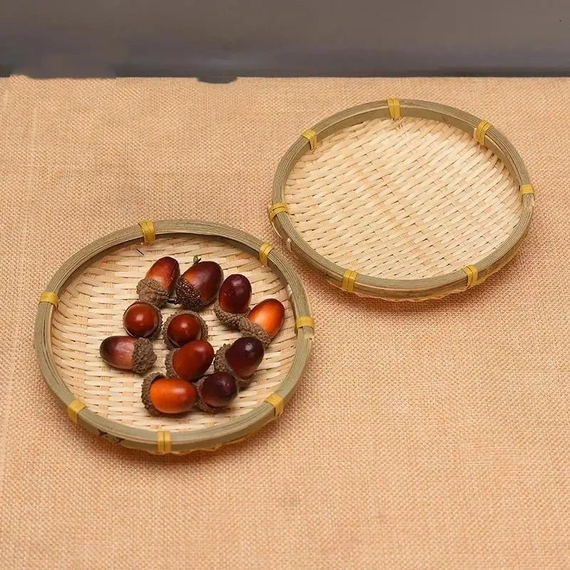 Hand‑Woven Natural Bamboo Tray Sturdy Eco‑Friendly for Food Serving Storage and Home Decoration
