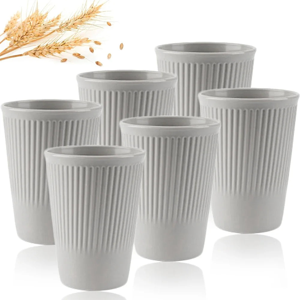 6Pcs Green Washable Wheat Straw Cups Durable Reusable Cups for Water Milk Tea Coffee - Eco-Friendly BPA-Free Dishwasher Safe