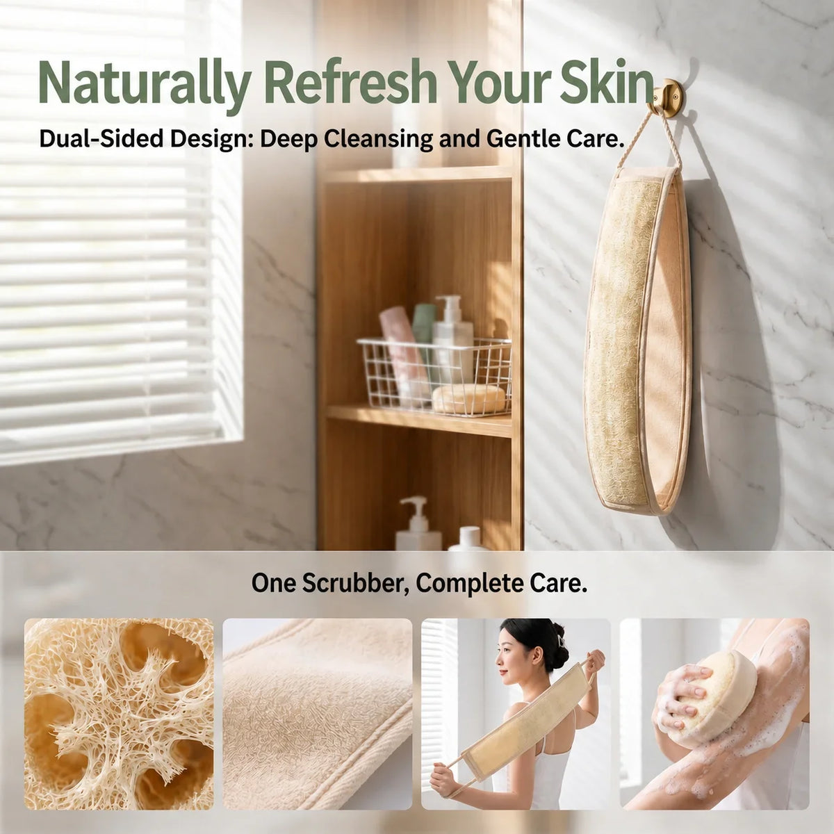 Natural Loofah Back Scrubber Dual Sided Exfoliating Bath Sponge for Deep Cleansing Shower Men Women
